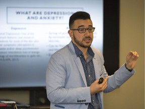 Shadi Beshai, an assistant professor of clinical psychology in the Department of Psychology at the University of Regina, speaks at Indigenous Research Day about mindfulness and self-compassion as possible antidotes to the alarming rates of depression and anxiety among Indigenous students.