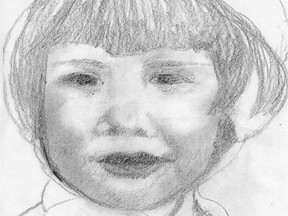 Beth Goobie's author photo is a portrait she drew of herself as a child.