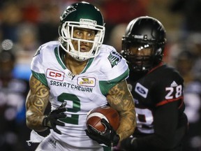 Chad Owens, 2, had a successful debut with the Saskatchewan Roughriders on Friday against the host Calgary Stampeders.