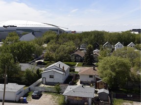 A view of part of the surrounding neighbourhood from the stands of old Mosaic Stadium in Regina.