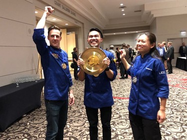 (From left) Chefs Joel Williams, David Vinoya and Louise Lu at the Gold Medal Plates culinary competition in Regina on Saturday.