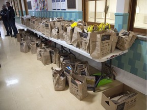 This is a small sampling of the more than 375 tons of food collected as part of the Food Drive for the Regina Food Bank. These donations were collected by students at Davin School.