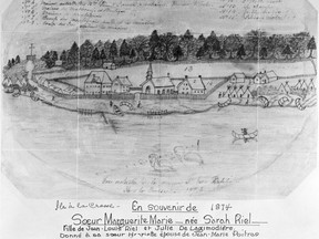 Sara Riel's sketch of Île-à-la-Crosse" (PROVINCIAL ARCHIVES OF MANITOBA N3964)