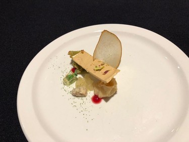 Louise Lu's dish, "Pear of Foie Gras and Pistachio."