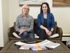 Jo-Anne Dusel (left) and Crystal Giesbrecht discuss the Provincial Association of Transition Houses and Services of Saskatchewan's (PATHS) new report about Intimate Partner Violence & the Workplace: Results of a Saskatchewan Study.
