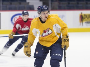 Regina Pats forward Nick Henry, shown during a recent practice, has shed the yellow non-contact jersey and is on the verge of returning from off-season shoulder surgery.