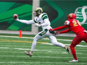 The University of Regina Rams' Mitch Picton makes a one-handed catch Saturday against the visiting University of Calgary Dinos.