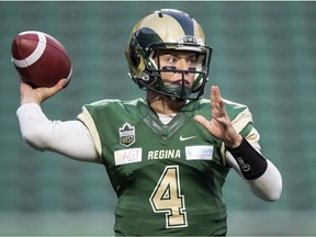 The University of Regina Rams' Noah Picton, 4, notes some similarities between himself and Saskatchewan Roughriders quarterback Kevin Glenn.