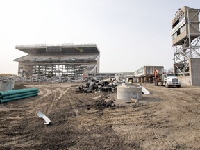 Crews continue to work on the demolition of the Old Mosaic Stadium in Regina.