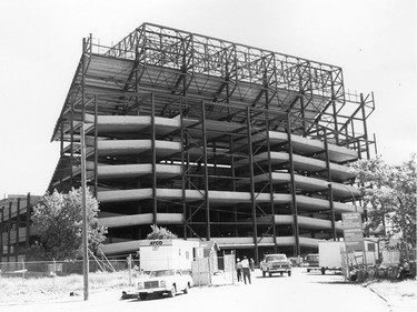 A street-level view of the construction on the west side of Taylor Field.