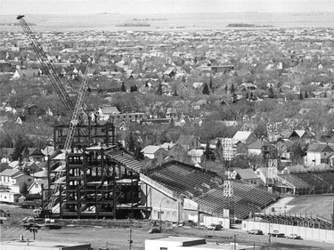 The $9-million expansion of the west side of Taylor Field as seen from downtown Regina.