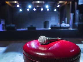 A microphone near the stage at The Exchange, a venue that has been the launching pad for many Regina artists.