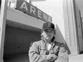 Wendel Clark stands outside old Saskatoon Arena during his playing days with the Blades.