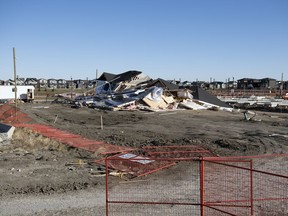 A housing project under construction on Beacon Drive in Harbour Landing sustained extensive damage in Tuesday night's windstorm.