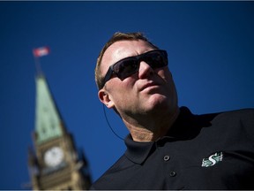 Roughriders head coach/GM Chris Jones, shown on Parliament Hill on Oct. 1, is returning to Ottawa for Sunday's CFL playoff game against the Redblacks.