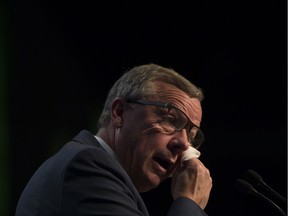 Premier Brad Wall gives a speech during the Sask Party leadership debate in Saskatoon, SK on Saturday, November 4, 2017.