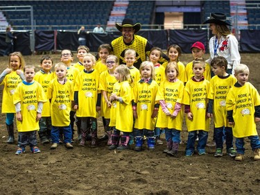 A group of kids aged five to seven who participated in the Wild Wool Ride sheep riding event during Agribition on Saturday, Nov. 25, 2017, at the Brandt Centre.