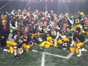 The Campbell Tartans celebrate a city championship Friday night at a chilly Mosaic Stadium.