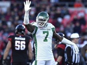 The re-signing of defensive end Willie Jefferson (7) was a key off-season move by the Saskatchewan Roughriders.
