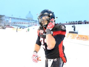Kienan LaFrance, now of the Saskatchewan Roughriders, demonstrated his adeptness at playing in bad weather as a member of the Ottawa Redblacks in the 2016 CFL playoffs.