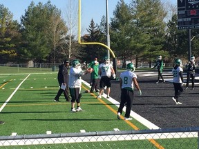 Brendon LaBatte, #57, on the practice field in Ottawa today as the Roughriders prepare for the Toronto Argonauts in the East Final.