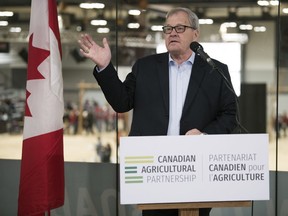 Federal Minister of Agriculture and Agri-Food, Lawrence MacAulay, announces a federal initiatives for the agriculture and agri-food sector under the Canadian Agricultural Partnership during the Canadian Western Agribition in Regina.