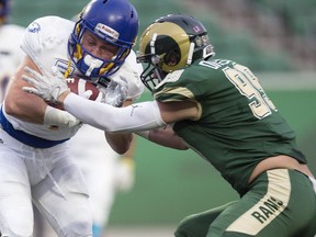 The University of Regina Rams' Nicholas Dheilly, right, is one of the team's four Canada West all-stars.