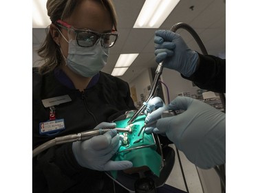 Jessica Nicholas practices dental methods at Saskatchewan Polytechnic.