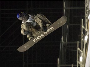 Mark McMorris of Regina competes in the FIS Snowboard World Cup Big Air event at the Worker's Stadium in Beijing, China, Saturday, Nov. 25, 2017.