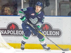 Zack Andrusiak of the Seattle Thunderbirds, shown in this file photo, scored twice on Wednesday night in a 6-3 win over the Regina Pats.