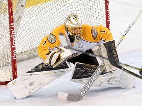 Brandon Wheat Kings goalie Logan Thompson, shown in this file photo, made 35 saves Wednesday in a 7-4 victory over the visiting Regina Pats.