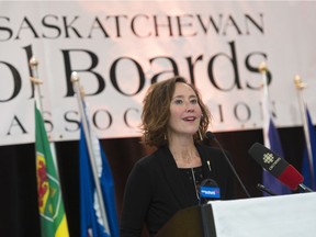 Education Minister Bronwyn Eyre speaks to the Saskatchewan School Boards Association at the DoubleTree Inn.