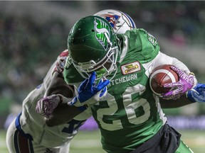 Saskatchewan Roughriders returner Christion Jones, shown in action on Oct. 27 against the Montreal Alouettes, has agreed to a one-year contract extension which runs through the 2019 CFL season.