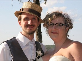 Sean Flotre and Jeanie Straub in a wedding picture.