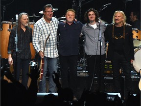 The Eagles, Timothy B. Schmit, Vince Gill, Don Henley, Decon Frey and Joe Walsh perform during the Eagles in Concert at The Grand Ole Opry on Oct. 29, 2017 in Nashville.