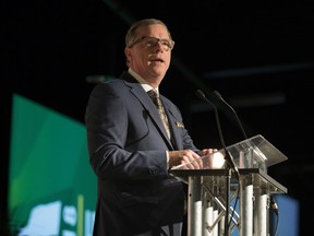 Premier Brad Wall gives a speech during the Sask Party Leadership Convention in Saskatoon, SK on Saturday, January 27, 2018.