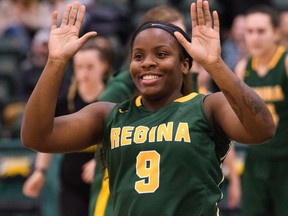 Kyanna Giles, shown in this file photo, had 13 points and 11 rebounds to help the University of Regina Cougars women's basketball team register a playoff win Thursday.