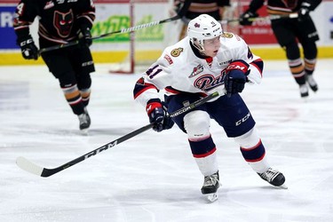 The Regina Pats' Cameron Hebig is shown Jan. 13, 2018 against the Calgary Hitmen. Keith Hershmiller/Hershmiller Photography.