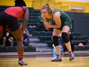 Inga Hammer, shown in this file photo, won a gold medal for the University of Regina Cougars at the Golden Bear Invitational wrestling meet on the weekend in Edmonton.