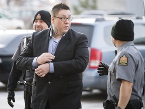 Bronson Chad Gordon arrives at Court of Queen's Bench in Regina. Gordon, along with Andrew Michael Bellegarde and Daniel Theodore, are each charged with first-degree murder and indecently interfering with or offering an indignity to human remains by dismembering and decapitating in the 2015 death of Reno Lee.