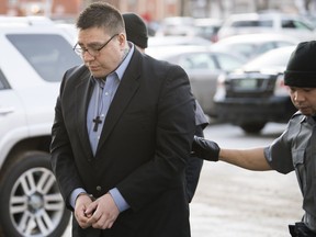 Bronson Chad Gordon arrives at Court of Queen's Bench in Regina.  Gordon, along with Andrew Michael Bellegarde and Daniel Theodore, are each charged with first-degree murder and indecently interfering with or offering an indignity to human remains by dismembering and decapitating in the 2015 death of Reno Lee.