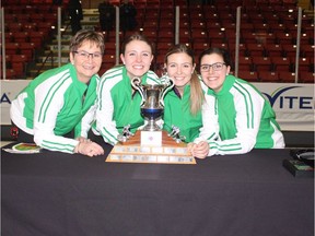 Sherry Anderson, far left, is shown with her teammates (left to right) — third Kourtney Fesser, second Krista Fesser and lead
Karlee Korchinski.