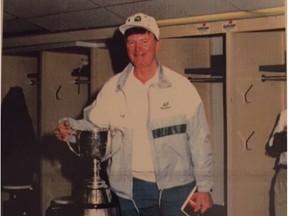 Jack Urness with the Grey Cup in 1989.