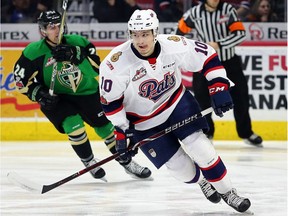 Newly acquired Regina Pats forward Austin Pratt is shown in Sunday's home game against the Prince Albert Raiders.