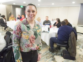 Chelsey Zelizney, a Saskatoon-based mental health educator with Bridges Health, leads a mental health first aid course at the Regina Travelodge.