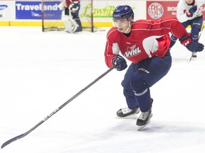Defenceman Libor Hajek practises with the Regina Pats on Tuesday, one day after being acquired from the Saskatoon Blades.