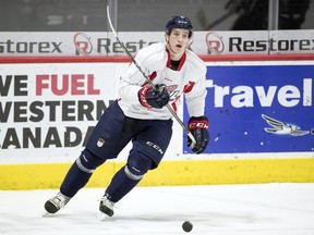 Cameron Hebig, who was acquired Wednesday from the Saskatoon Blades, is shown Thursday in his first practice with the Regina Pats.