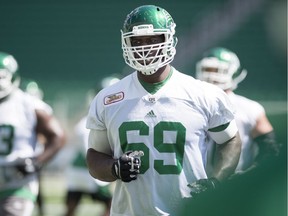 Saskatchewan Roughriders Bruce Campbell during practice in Regina.