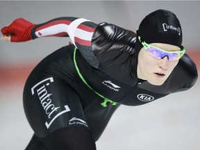 Regina's Kali Christ, shown Saturday at the Canadian long-track speed-skating selections in Calgary, is a rubber-stamp away from competing at her second Winter Olympic Games.
