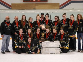 The Regina Stingers are shown after winning the under-16 AA title at the Esso Golden Ring ringette tournament Sunday in Calgary.